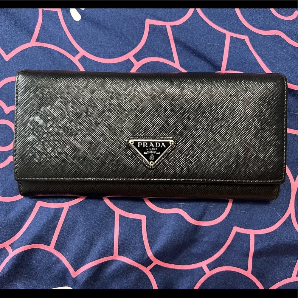Prada Wallet Saffiano Leather Black Long Wallet
